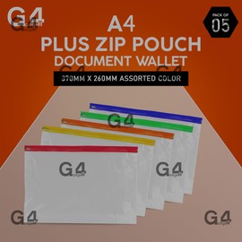 5 A4 Plus Zip Pouch Document Wallet - 370mm x 260mm Assorted Color, Stylish File Storage Zip Bag - Waterproof, Ziplock Document Holder