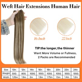 Full Shine Weft Hair Extensions Real Human Hair Bundles Double Weft Hair Color 6/60/6 Chestnut Brown Fading to Blonde Hair Extensions Weave Hair Extensions 22 Inch Real Hair Extensions 105 Grams