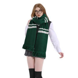 Guturris Knit Neck Scarf Magic College Styles Striped Winter Neckerchief Movie Character Cosplay Costume Accessory, Green, One Size