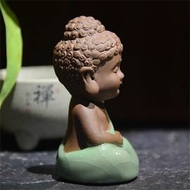 Temiry Buddha Object Cute Buddha Statue Pottery Zazen Buddha Statue Mini (Type 4, Hold Hand-Green)