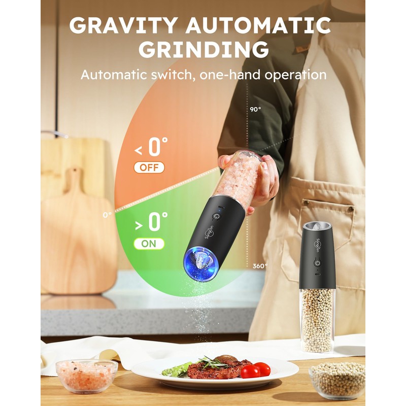 Sangcon Gravity Electric Salt and Pepper Grinder Set Shakers -