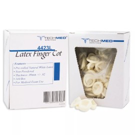 Tech-Med  Pre-Rolled Natural White Latex Finger Cots Large Disposable 144/Bx