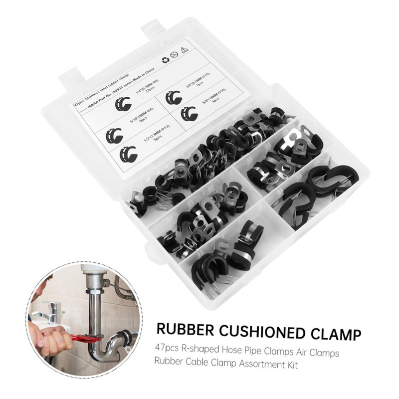 TEHAUX 47pcs R Shaped Stainless Steel Hose Clamp Kit with