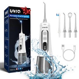 Water Dental Flosser Portable Teeth Cleaner 9 Modes Water Picks 300ml Large Tank Cordless Oral Irrigator Rechargeable Ipx7 Waterproofe High Pressure Travel for Home Use (White)