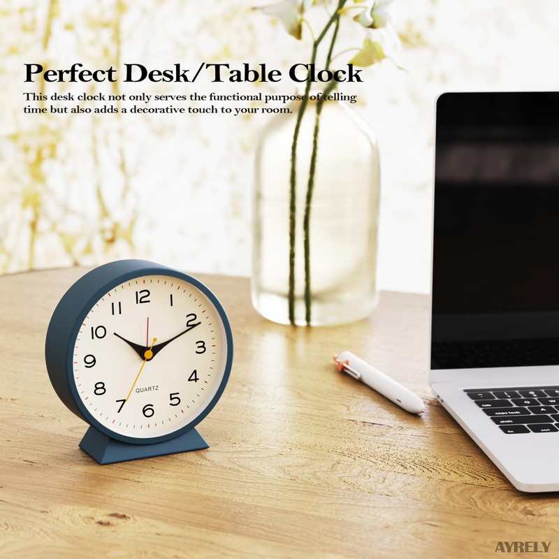AYRELY® 4.5" Analog Alarm Clock,Small Retro Desk Clock Battery Operated,Slient