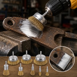 10 pcs Wire Brush Set for Drill Tool Accessory - Durable Copper Plated Steel Wire Brushes for Rust and Paint Removal on Metal, Wood, and Stone Surfaces