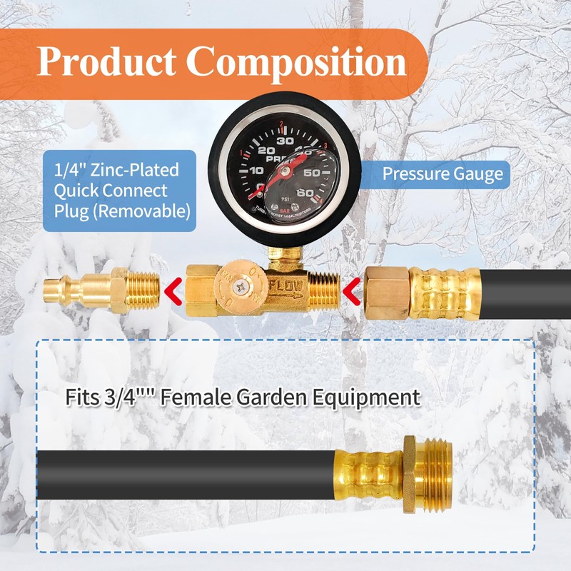 GUTE RV Winterizing Kit 17in with Pressure Gauge 3/4in Blowout
