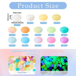 Boutigem 140Pcs 14mm Glow in Dark Flat Round Rondelle Silicone Beads Luminous Abacus Focal Beads Colorful Chunky Rubber Loose Spacer Bead for DIY Beadable Pen Bracelet Keychain Making