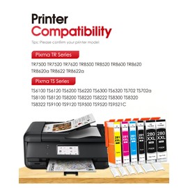 PGI-280XXL CLI-281XXL Ink Cartridges 6 Color Pack Compatible Replacement for Canon 280 281 280XXL 281XXL TR8620a Ink for PIXMA TR8520 TR8620 TR8600 TR8622a TR7520 TS6120 TS9520 TS9120 Printer (6 Pack)