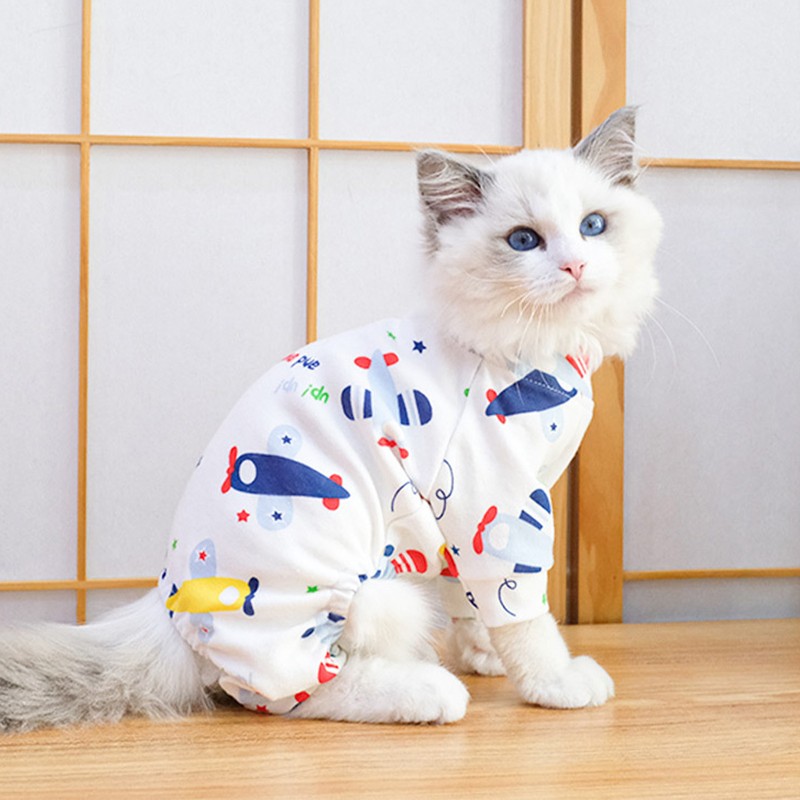 Cat Jumpsuit Cute Soft Breathable Lightweight Reduce Lost Hair Cotton
