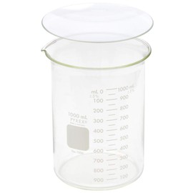Corning Corning Pyrex 1000-1L, 1000ml Glass Beaker with Corning Pyrex 9985-125, 125mm Watch Glass, Low Form Griffin, Double Scale (Single)