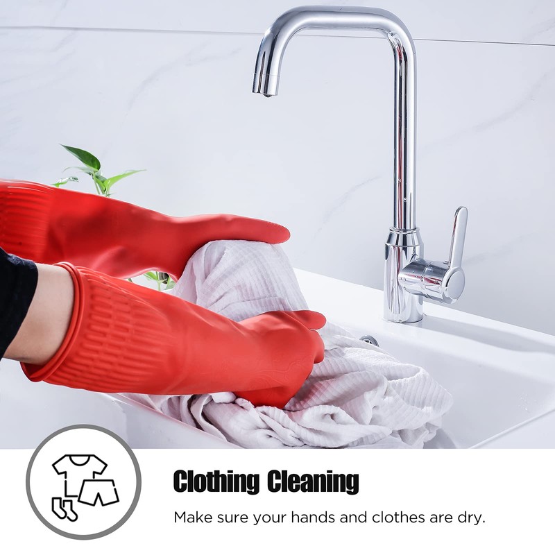 IUCGE Rubber cleaning gloves 1 Pairs for kitchen,Cotton Lining,Dishwashing gloves