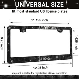 2 Pack Bling License Plate Frames Premium Sparkly License Plate Frame for Women Durable Black Bling Car Accessories