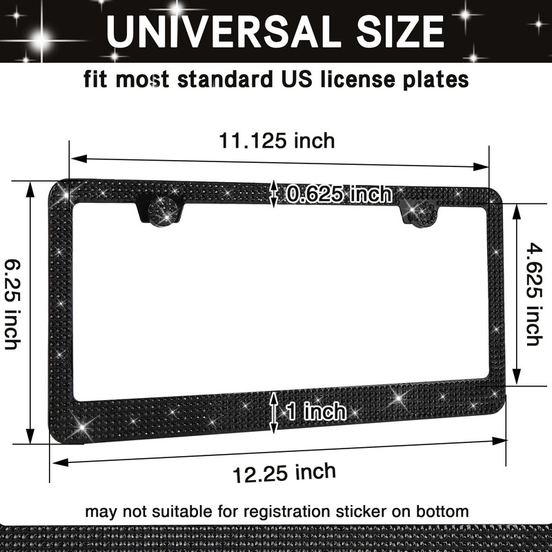2 Pack Bling License Plate Frames Premium Sparkly License Plate