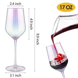 Wine Glasses Set Crystal Red Wine Glass Large 17 Ounce Long Stem Hand Blown Iridescent White Wine Glass Set of 2 for Wedding, Anniversary, Christmas, Birthday, Gifts