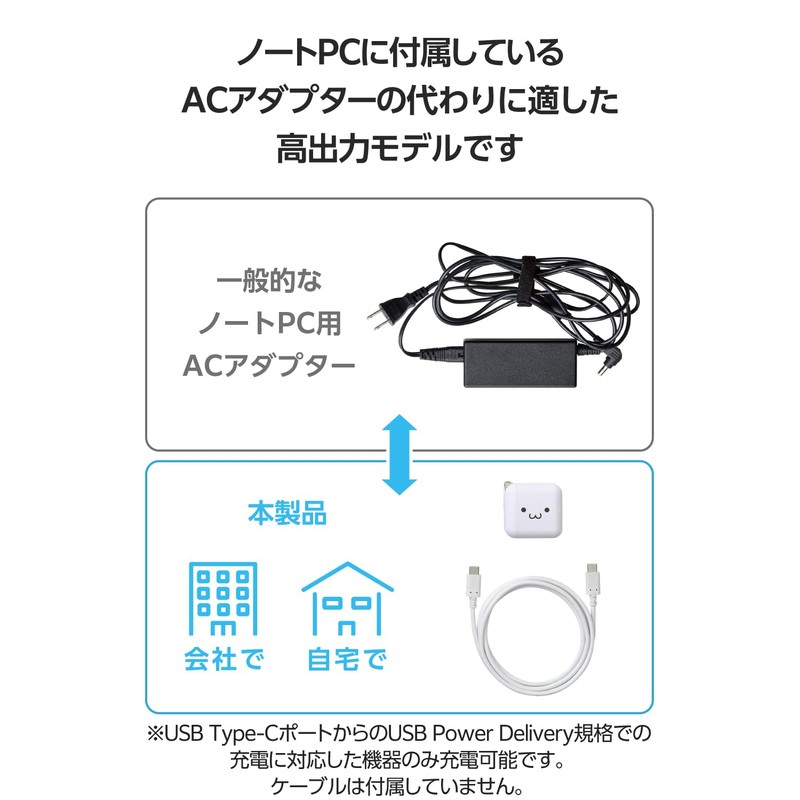 Elecom EC-AC8565WF Charger, 65 W, USB PD Compatible, Small, Type-C