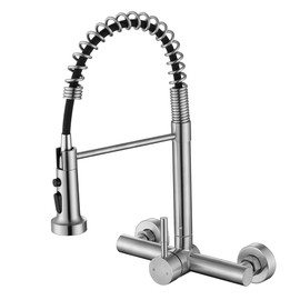 ZHYICH ZHYICH Wall Mount Kitchen Faucet with Pull Out Sprayer, 8 Inch Center Commercial Kitchen Sink Faucet, Spot-Free Stainless Steel, Easy Controlled Cold and Hot Water