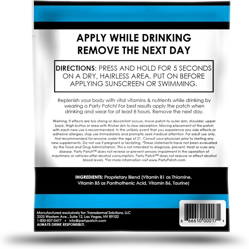 Zero Calories, Water-Resistant Recovery Patch for Parties and Nights Out