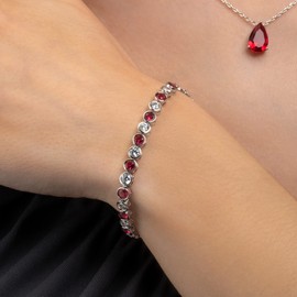 Diamond Treats Red Tennis Bracelet for Women and Teenage Girls - 925 Sterling Silver With Ruby Red Stones, Ladies Eternity Style, 7.5-8 Inch