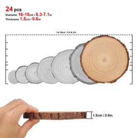Geytetqi 24 PCS Unfinished Wood Slices for Centerpieces, 6.3-7 Inch Natural Wood Slices with Tree Bark Pine and Wood Rounds Discs for DIY Crafts, Centerpieces, Art & Decor