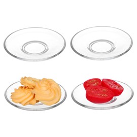 Ciieeo 4pcs Round Glass Plates Tea Coffee Saucers Decorative Snack Storage Dishes Easy to Clean for Home Office