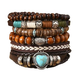 coadipress Bohemian Mix Bead Multi Layer Versatile Statement Bracelets Boho Stackable Beaded Strand Stretch Bangles Bracelets Sparkly Crystal Tassel Charm Jewelry Gift (turquoise Heart)