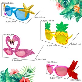 Luau Hawaiian Party Glasses - 4 Funny Hawaiian Sunglasses, Tropical Party Glasses Props, Funny Summer Kids Adults Party Favors, Beach Theme Party Supplies Decoration