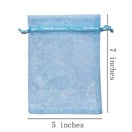 5x7 inch Organza Gift Bags Drawstring for Jewelry,Candy,Earring,50 Piece Baby Blue Sheer Fabric Clear Mesh Wrap Silk Sachet for Baby Shower,Birthday,Christmas,Party Favors,Bridal Shower,Wedding Guests