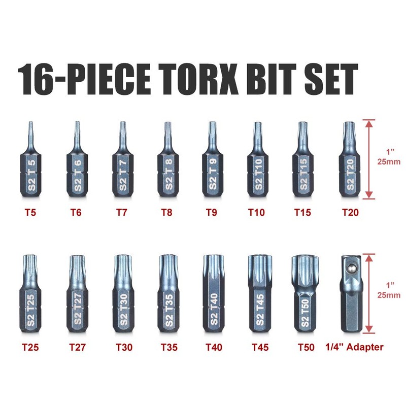 ARUCMIN 16-Piece Security Torx Bit Set T5-T50, Tamper Resistant Star