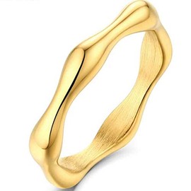 Jude Jewelers Stainless Steel High Polishd Irregular Shape Bone Bambbo Style Stackable Weddiing Band Ring (Gold, 12)