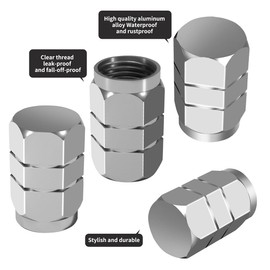 Aluminum Valve Stem Caps, 12 Pack - Universal Car Tire Caps, Sealed and Rustproof (Silver)