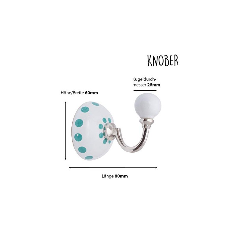 Knober Ceramic Hooks, Wall Hooks, Coat Hooks, Ceramic Ball, Diameter