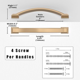 Asimerdeco AR008 10 Pack Champagne Bronze Cabinet Pulls 5 Inch(128mm) Kitchen Cabinet Handles Solid Zinc Alloy Cabinet Hardware Drawer Pulls