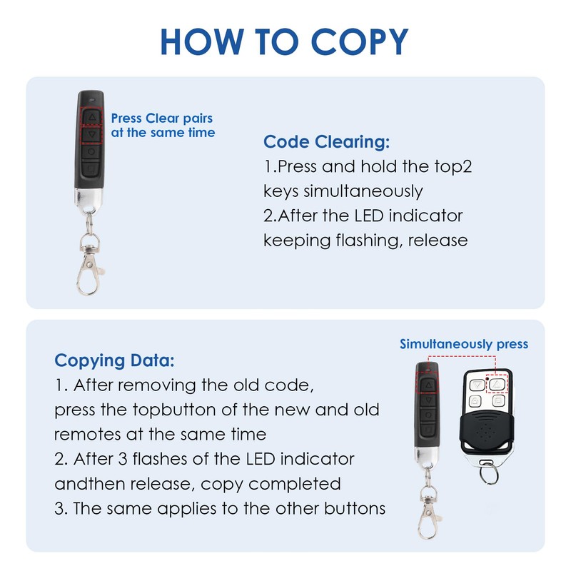3 Pcs 433MHz Copy Remote Opener, 4 in 1 Remote