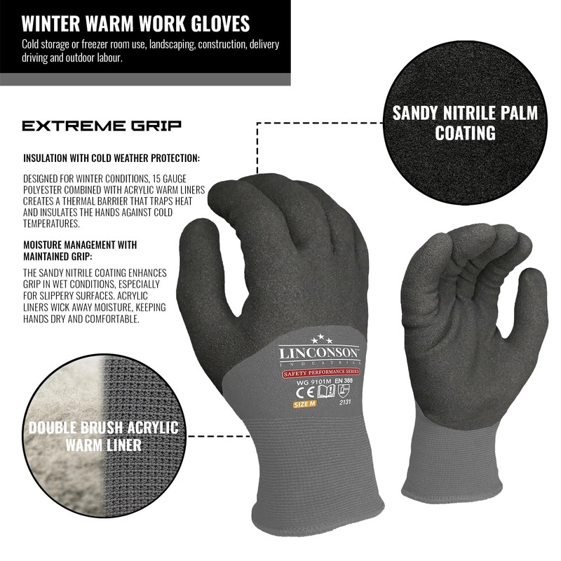 LINCONSON 3 Pack Winter Work Gloves Suitable for Construction Warehousing