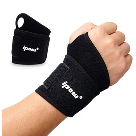 IPOW [Set of 2 wrist bandages, wrist support, adjustable breathable wrist support for sports, fitness and bodybuilding, black, grey, red, black