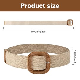 YqsIbth Straw Woven Elastic Stretch Waist Belt, 2PCS Braided Waist Belts for Women, 100x4.5cm Wide Braided Rattan Waist Belts with Wooden Buckle, Straw Woven Elastic Belt for Ladies Women Dresses