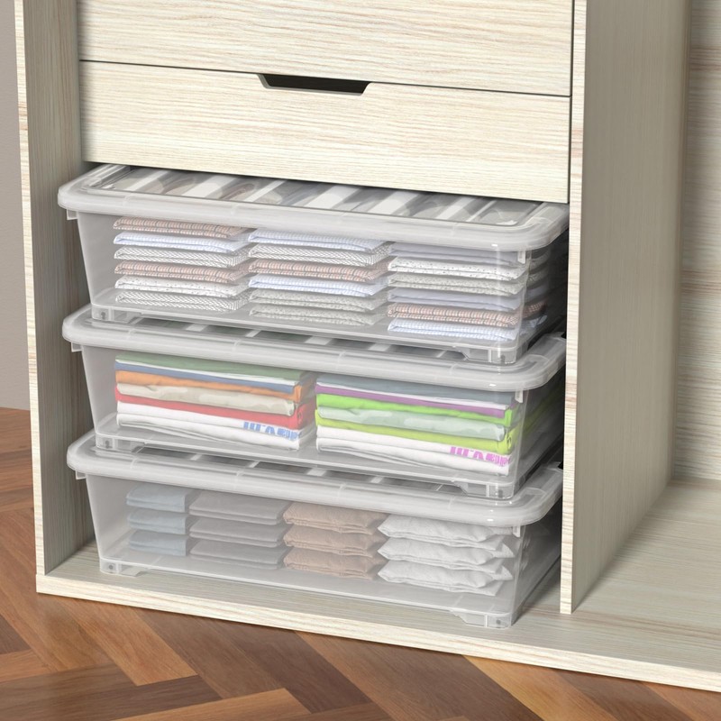 Parlynies 50 Quart Large Under Bed Storage Box, Clear Plastic