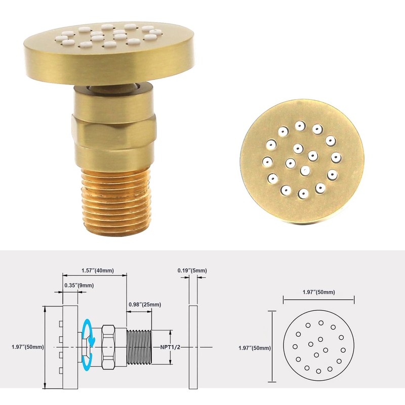 Brass Round Shower Body Spray Jets 4 Pack, HOMEDEC Spa