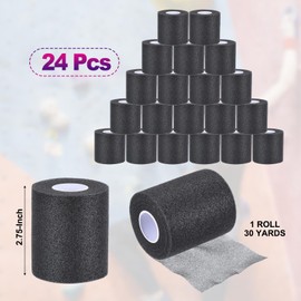 PATIKIL 24 Pack Foam Sports Pre-Wrap Athletic Tape Sports Elastic Wrap 30 Yard Breathable Bandage Rolls Tennis Racquet Grip Tape Cushion Wrap for Hair Ankles Wrist, Black