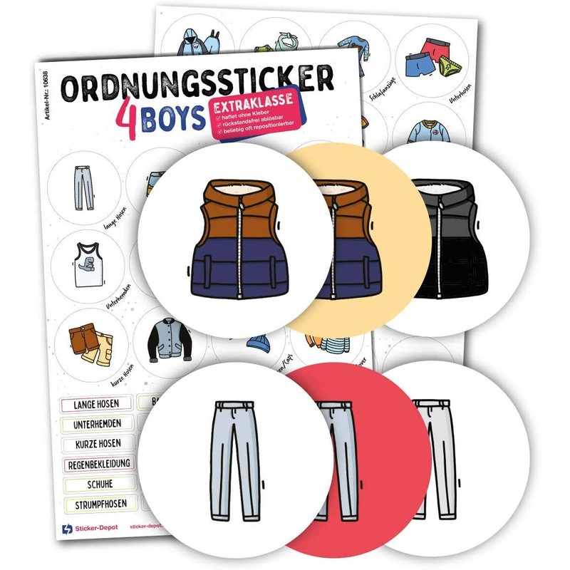 Typographus - 68 child-friendly stickers for clothes - for wardrobes,