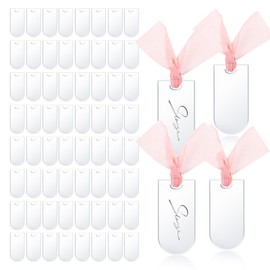 LELE LIFE 80 Pieces Acrylic Place Cards with Ribbons, DIY Wedding Signs, Blank Name Tags, Reserved Signs for Table Numbers, Chair, Seat Label, Dinner Party, Transparent