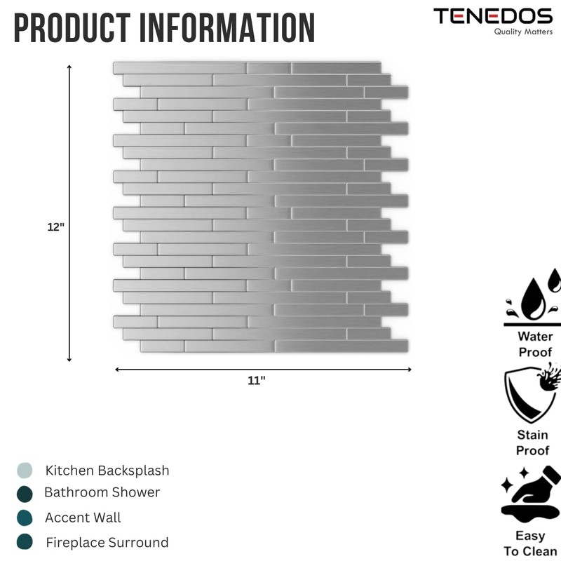 Tenedos TMSD-12x12-SSML Sky Silver Gray Metal Stainless Steel Peel and