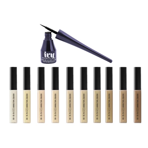 Set de 10 Correctores Liquidos Mate Natural + Delineador IVY