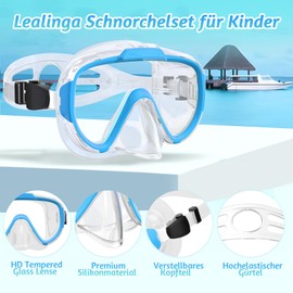 Lealinga Children's Snorkel Set with 180° Anti-Fog Panoramic Wide View Diving Mask and Dry Snorkel Snorkelling Set, Anti-Leak Snorkel Mask with Nose Protection for Boys and Girls