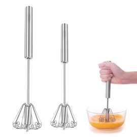 Newness Egg Whisk, [2 Pack 10in & 12in] Stainless Steel Hand Push Whisk Blender for Home - Versatile Tool for Egg Beater, Milk Frother, Hand Push Mixer Stirrer - Kitchen Utensil for Blending, Whisking