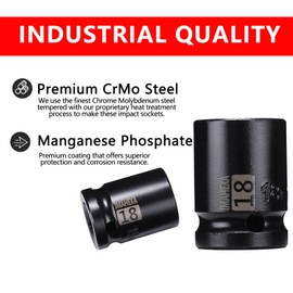 IMAHEXA 1/2 - Inch Drive 18mm Metric Shallow Impact Socket with Anti - Rounding 6 - Point Design, Made of Cr - Mo Steel for Shallow Impact Applications