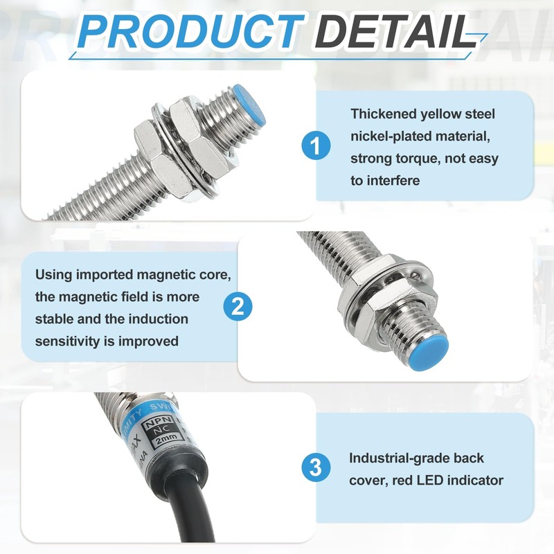 sourcing map Inductive Proximity Sensor,PNP NC M12 DC 6-36V 300mA