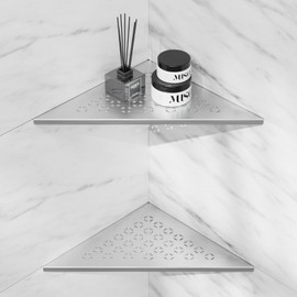lives 2 Pack Recessed Corner Shower Shelves,10"" Slot Design Shower Caddy for Tiled Wall,304 Stainless Steel Shower Shelf for Bathroom Organizer,Rustproof,Waterproof, Silver,Triangular (Star)