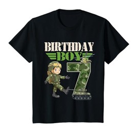 Kids 7th Birthday Military Themed Camo Boys 7 Yrs Old Soldier T-Shirt